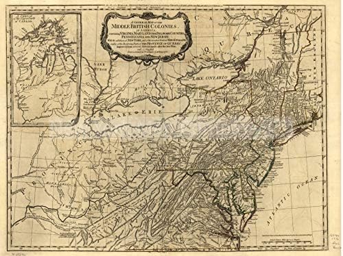 1776 מפה | מפה כללית של המושבות הבריטיות הבינוניות, באמריקה. מכיל את וירג'יניה, מ.א.
